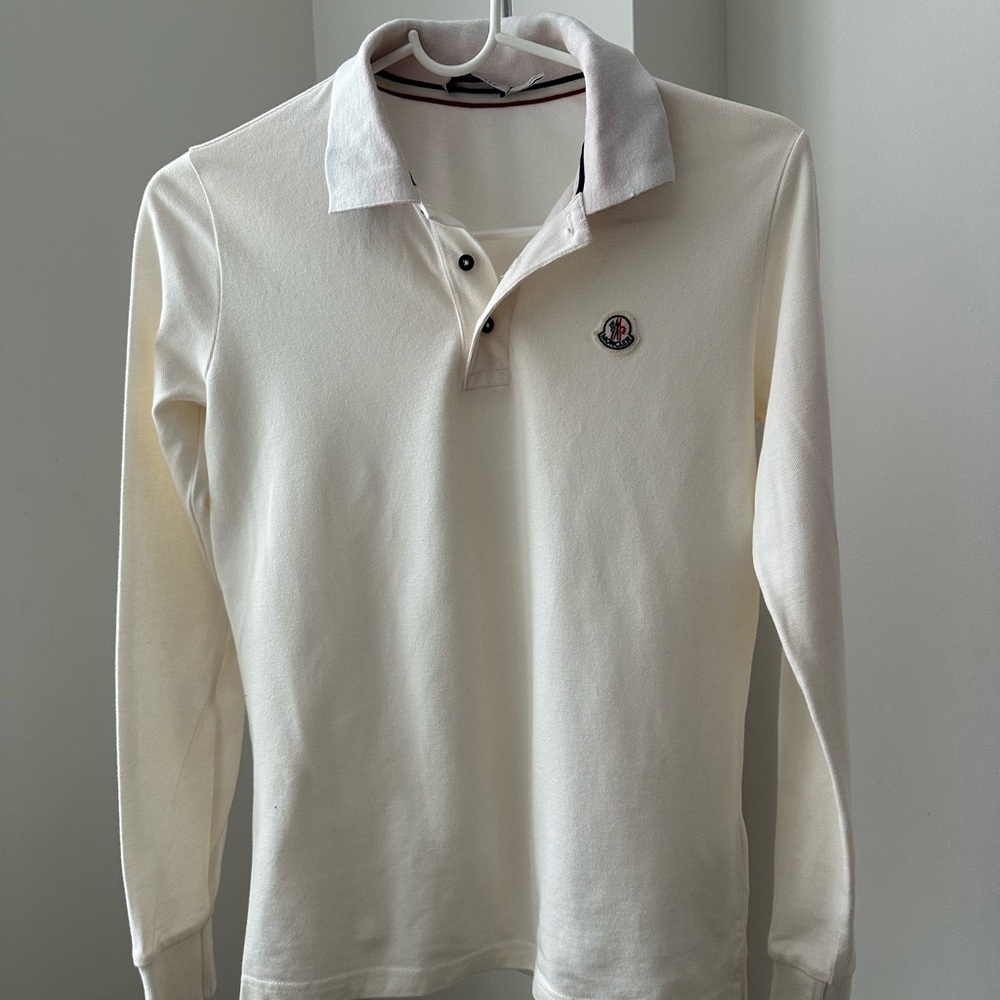 Moncler Cream Long Sleeve Polo for Kids